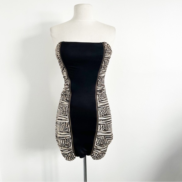 Y2K Vintage Bebe Addiction Gold Strapless Clubbing Micro Mini Dress Size XS - Picture 5 of 10